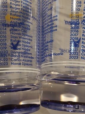 Grey Goose US Open 2024 Clear Promo Cup with Blue Logo and Yellow Accent